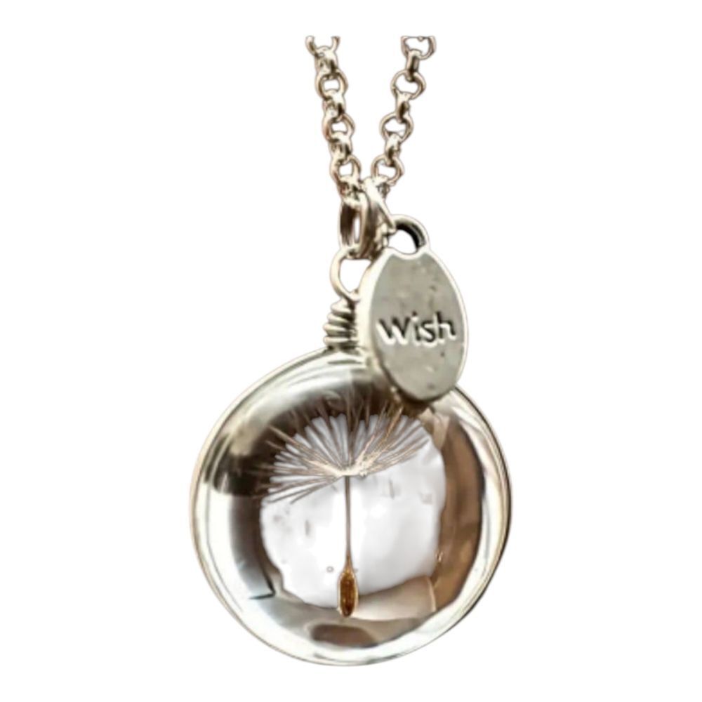 Silver Dandelion Pendant Necklace NEW 16" Drop